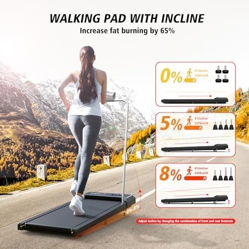 2-in-1 Walking Pad Treadmill 2.5HP Incline Mini Home Under Desk w/ LED