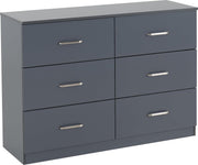 6 Drawer Chest Dark Grey Modern Bedroom Storage Unit Cabinet Drawers