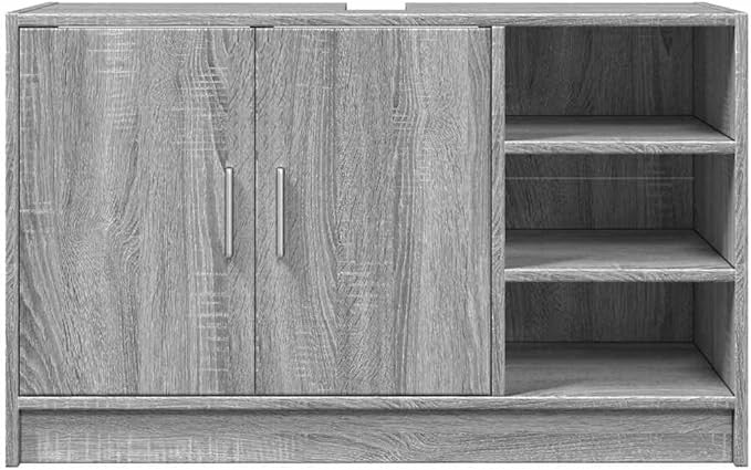Grey Sonoma Bathroom Sink Cabinet 90cm Modern Storage Unit with 2 Doors & Shelve