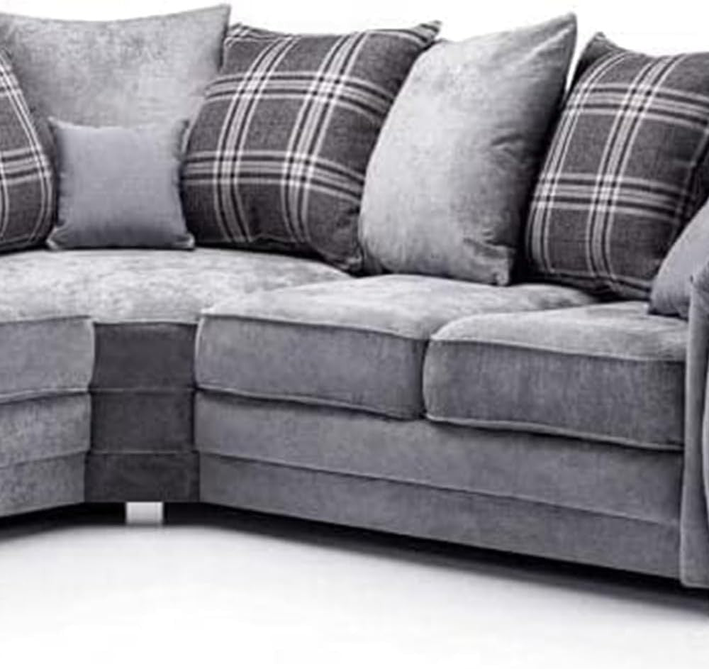 Luxury Grey 2C2 Corner Sofa - Comfy Scatter Back 5 Seater Modular Couch