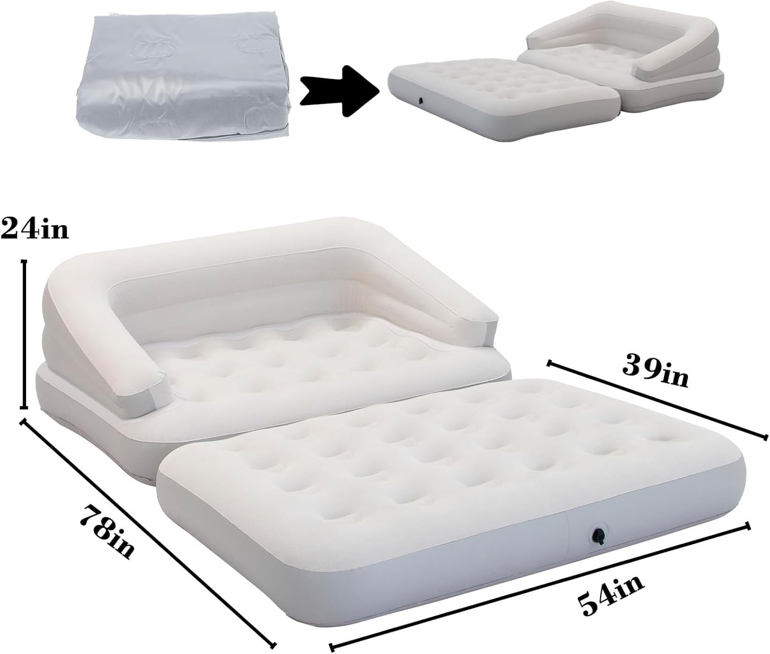 Inflatable Sofa Bed Couch 2 Seater Air Sofa Camping Guest Bed Grey