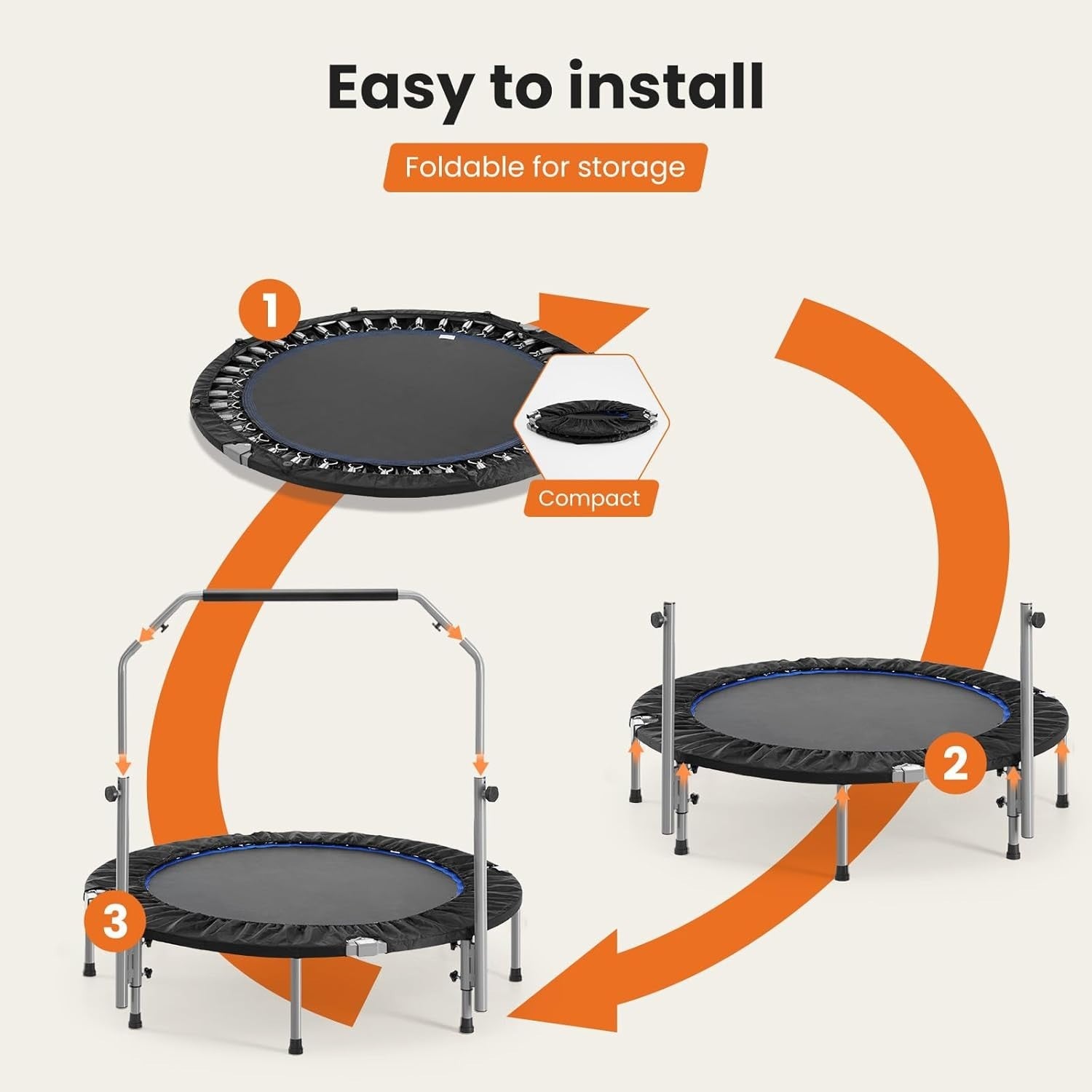 40in Foldable Fitness Rebounder Adjustable Handle Indoor Cardio