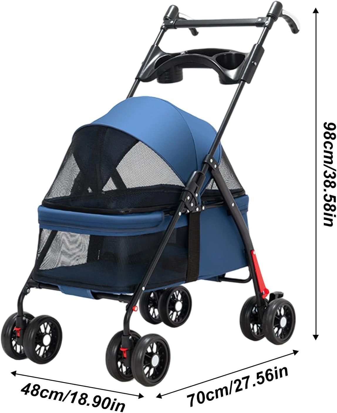 Lightweight Pet Stroller Foldable Dog Cat Pushchair 4 Wheels Blue
