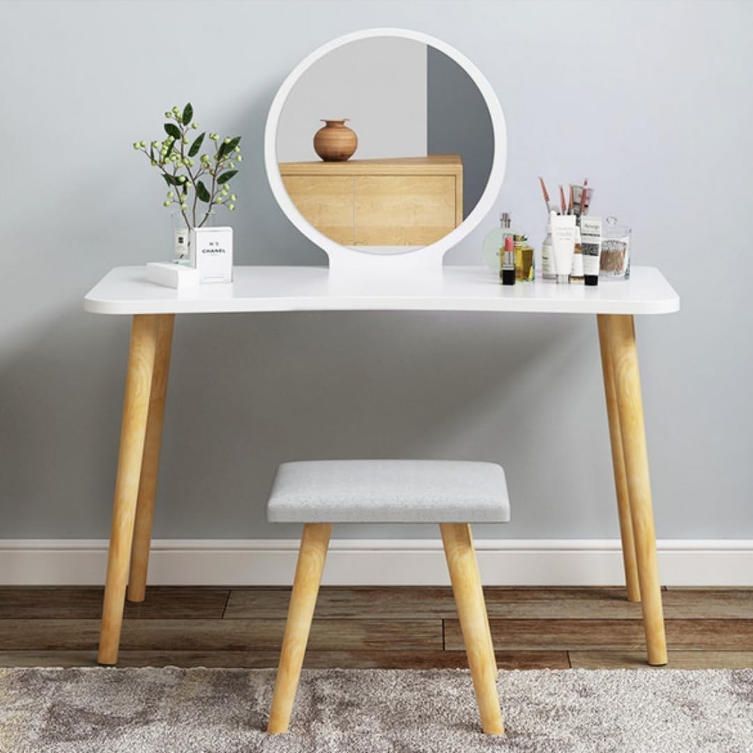 Vanity Makeup Table Set LED Mirror Desk 100cm Dressing Dresser Wood Color Stool