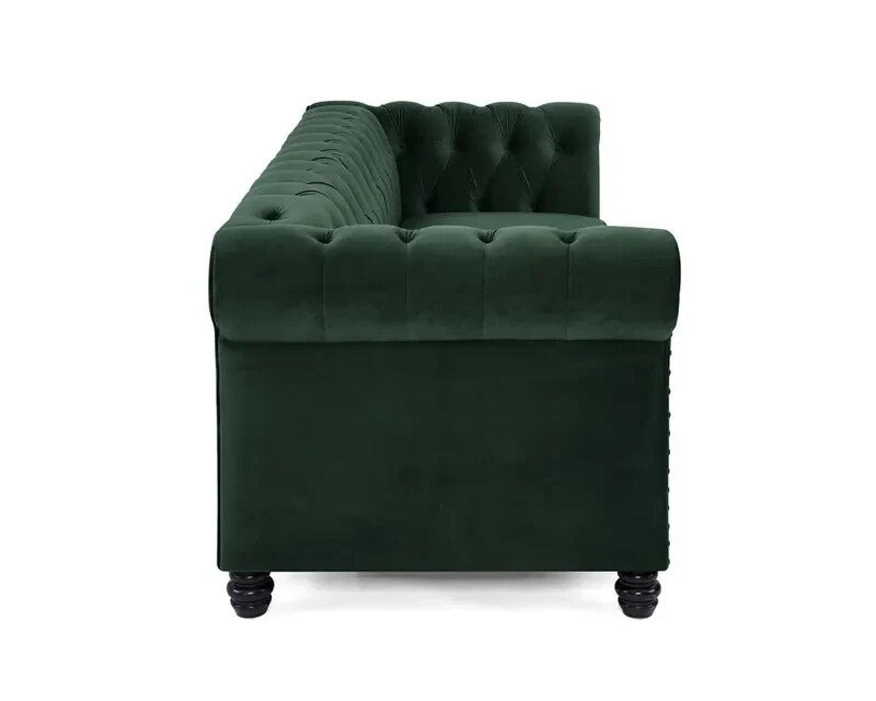 Green Velvet Chesterfield Sofa 3 Seater Scroll Arms Tufted Fabric Couch