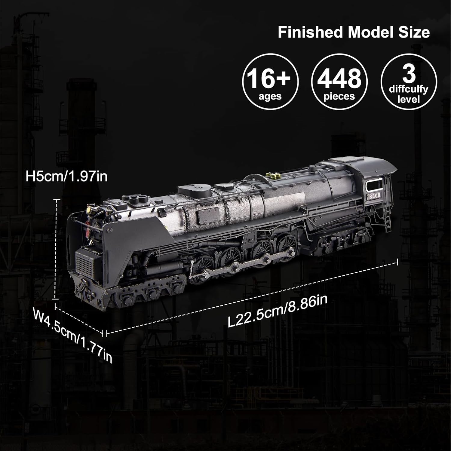3D Metal Steam Train Puzzle with 448 Pieces – No Glue, Realistic Model