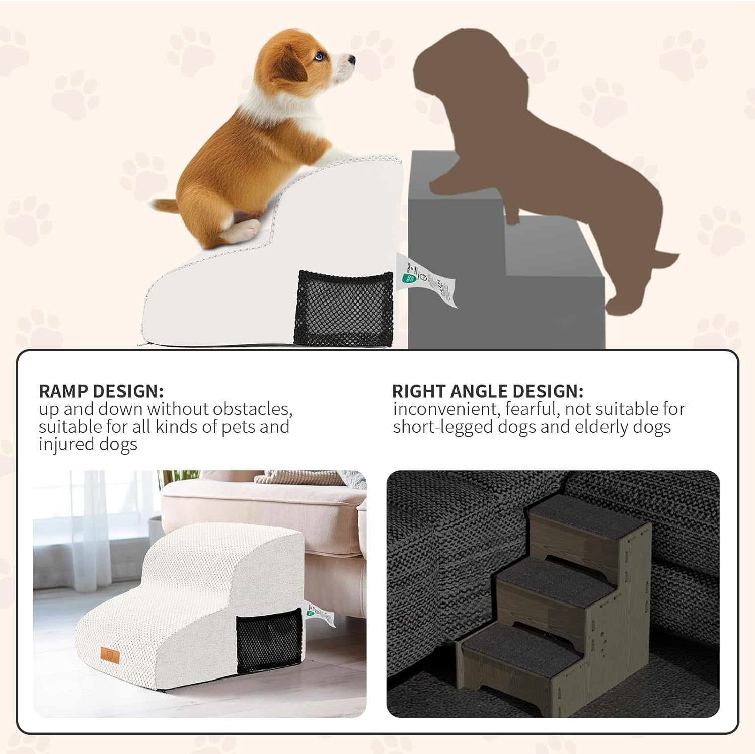 White 2 Step Dog Ramp 30D Foam Waterproof 40x40x30cm