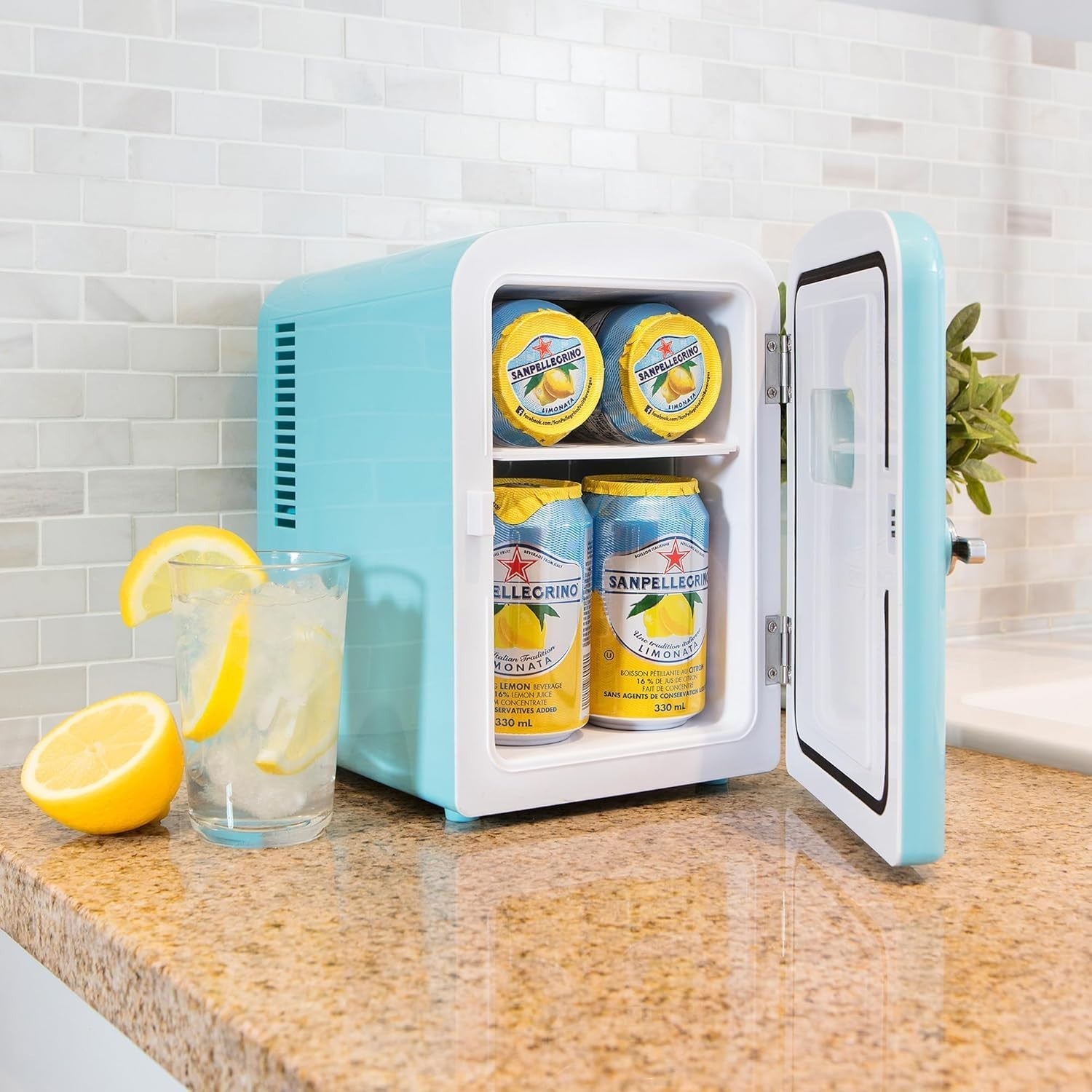 Portable Mini Fridge 4L 12V AC/DC Retro Cooler Bedroom Car Desk Aqua