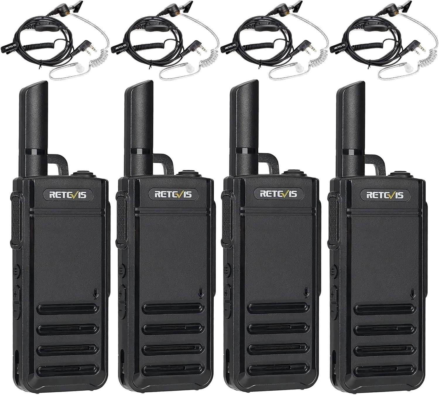 Ultra Slim Walkie Talkies 4 Pack USB-C VOX Earpiece Emergency Alarm