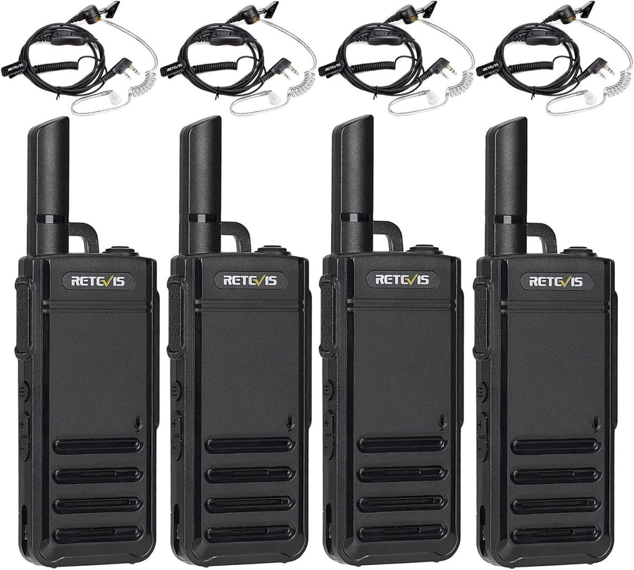 Ultra Slim Walkie Talkies 4 Pack USB-C VOX Earpiece Emergency Alarm