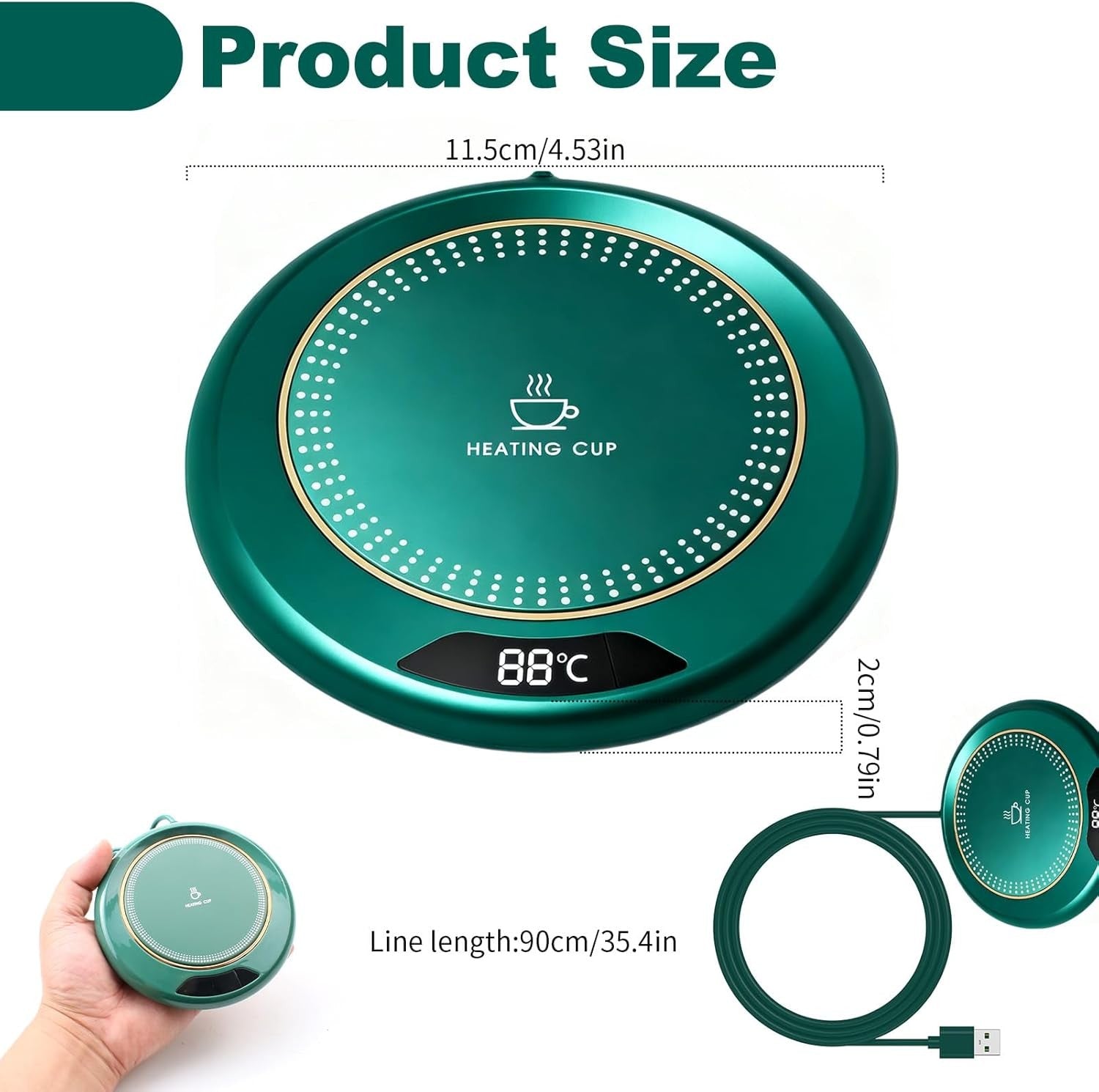 Black USB Coffee Mug Warmer 75°C 3 Temp Touch Control