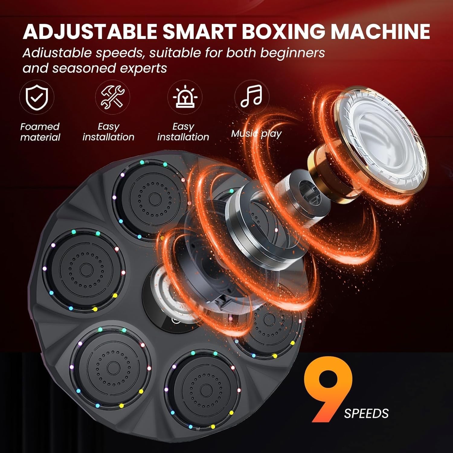 Music Boxing Machine LED Punch Pad Bluetooth Wall Mounted Auto Count Home Gym