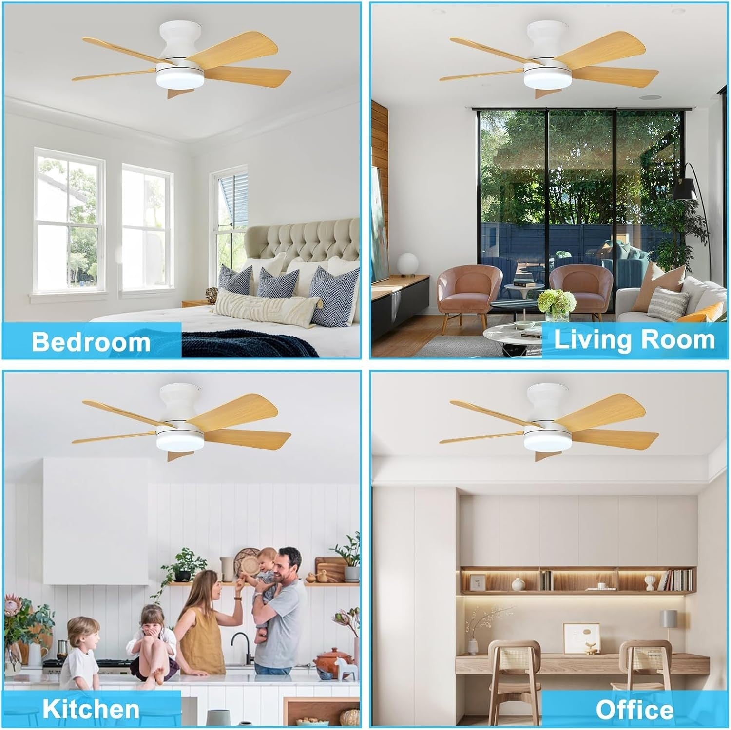 35-Inch Ceiling Fan with Light 5 Blades 6 Speeds Remote Timer