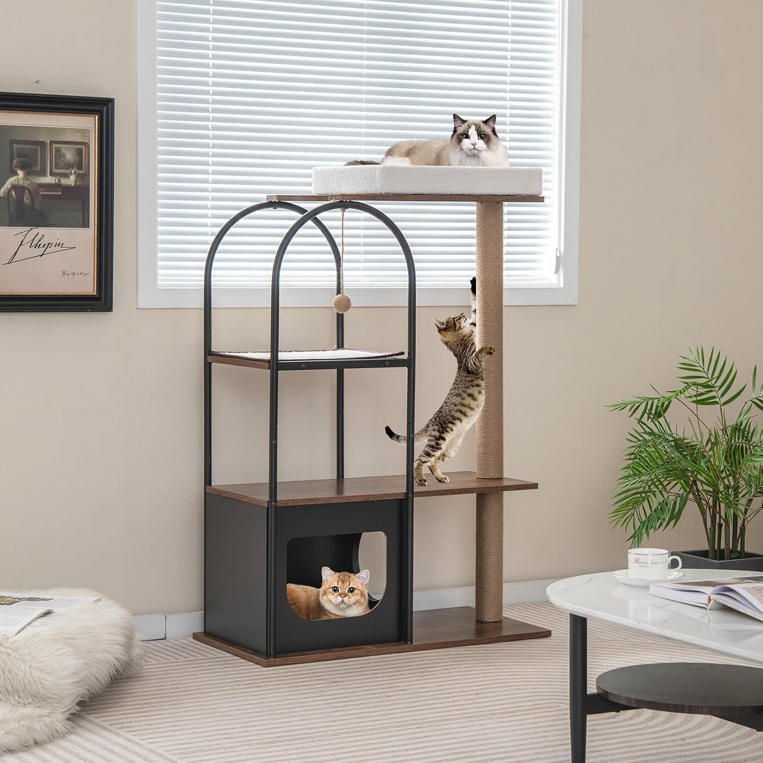 Tall Cat Tree 4 Tier Indoor Cat Tower with Condo Scratching Modern