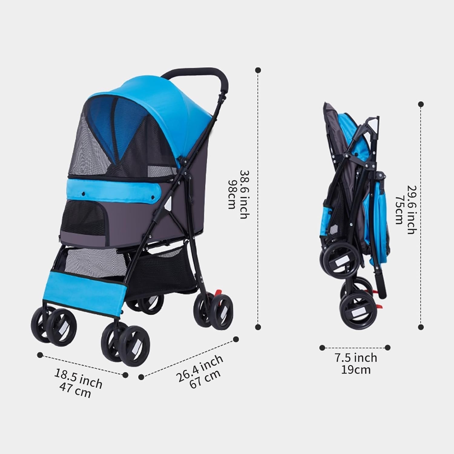 Pet Stroller for Small Medium Dogs Cats Foldable Travel Carrier w/ Swivel Wheels