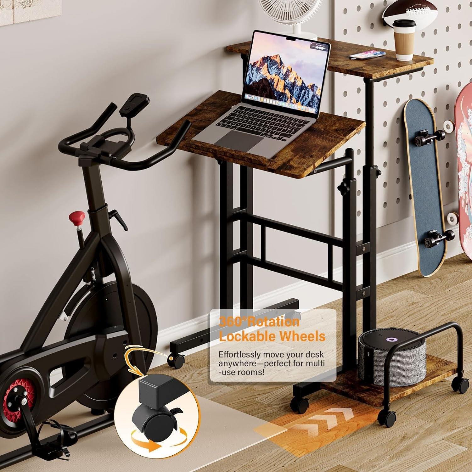Adjustable Standing Desk with Wheels Sit Stand Laptop Table 60x60cm