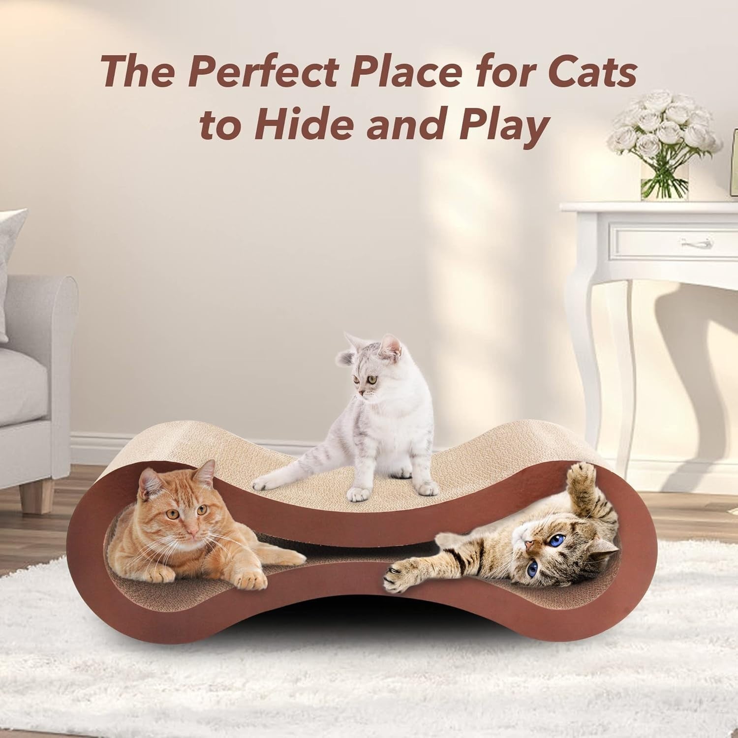 Large Cat Scratching Lounge Cardboard Scratcher Bed w Catnip 67cm