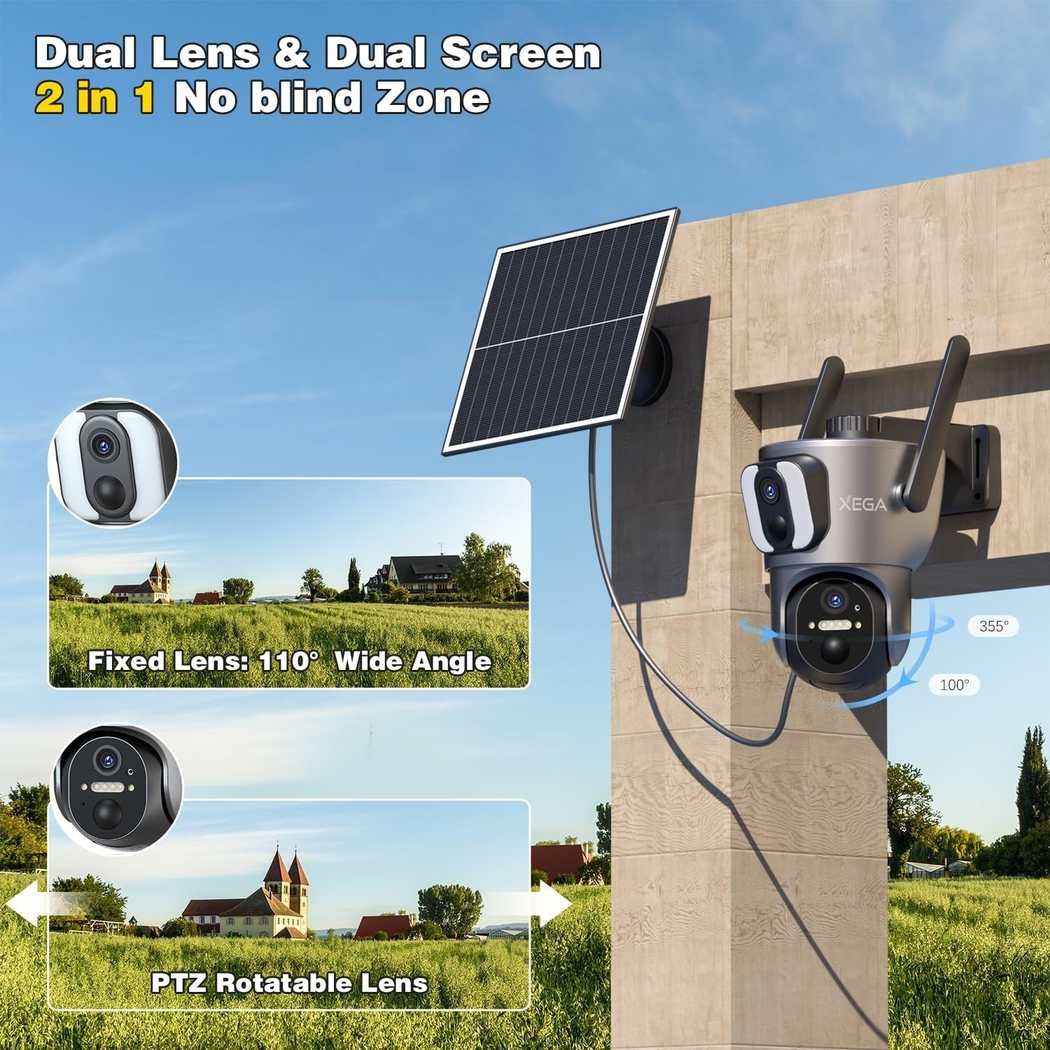 4G LTE Solar Security Camera Dual Lens PTZ 2K HD CCTV No WiFi