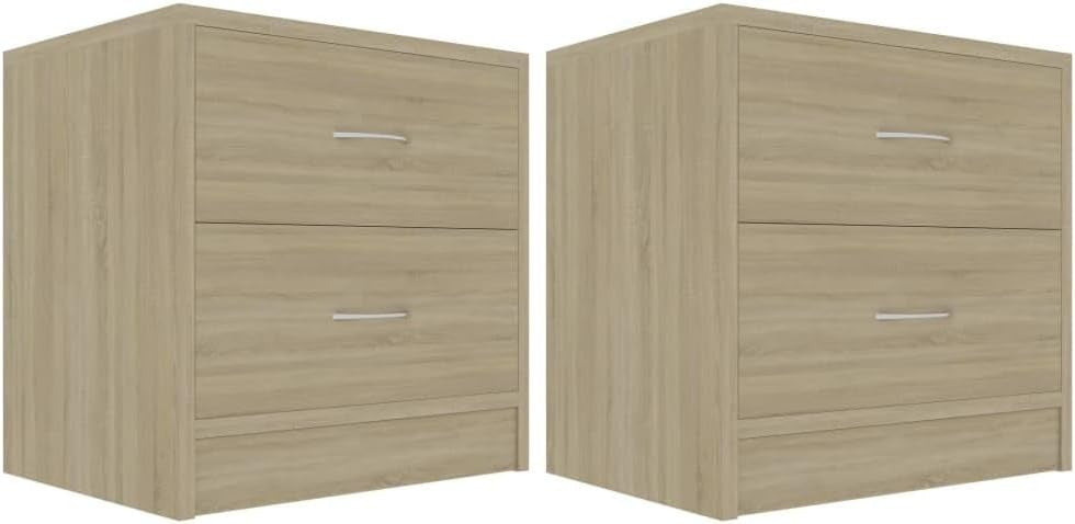 Set of 2 Sonoma Oak Bedside Tables | Modern 2 Drawer Wooden Nightstands