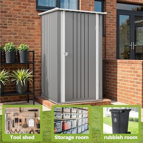 Metal Garden Storage Shed 3x3ft Waterproof Outdoor Tool Shed with Lockable Door