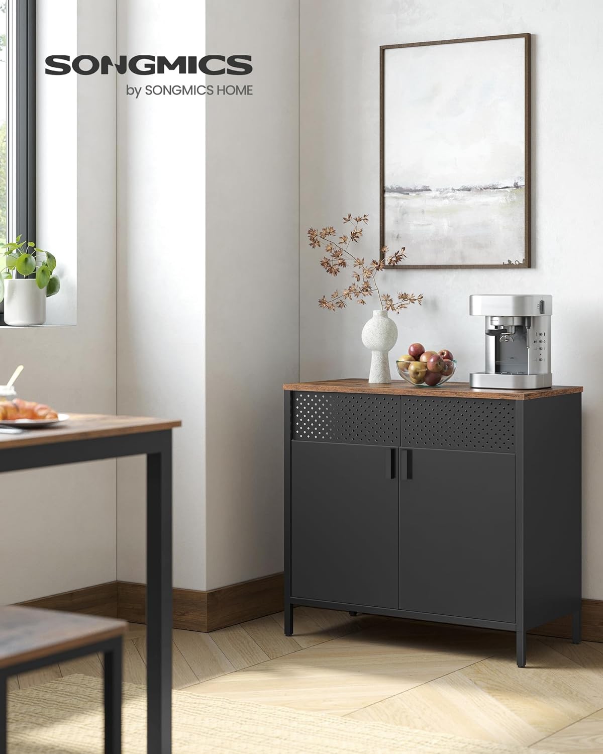 Industrial Metal Storage Cabinet Sideboard Cupboard Black Rustic Brown 80cm