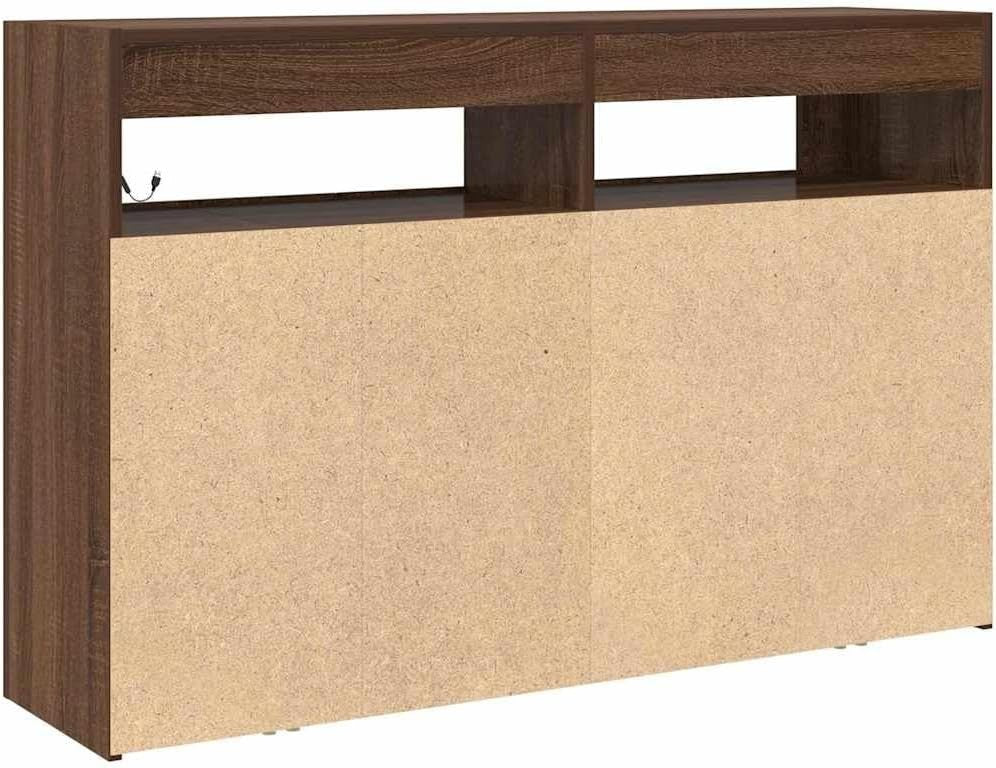 Modern LED Sideboard Cabinet Brown Oak 116cm Storage Unit for Living Room