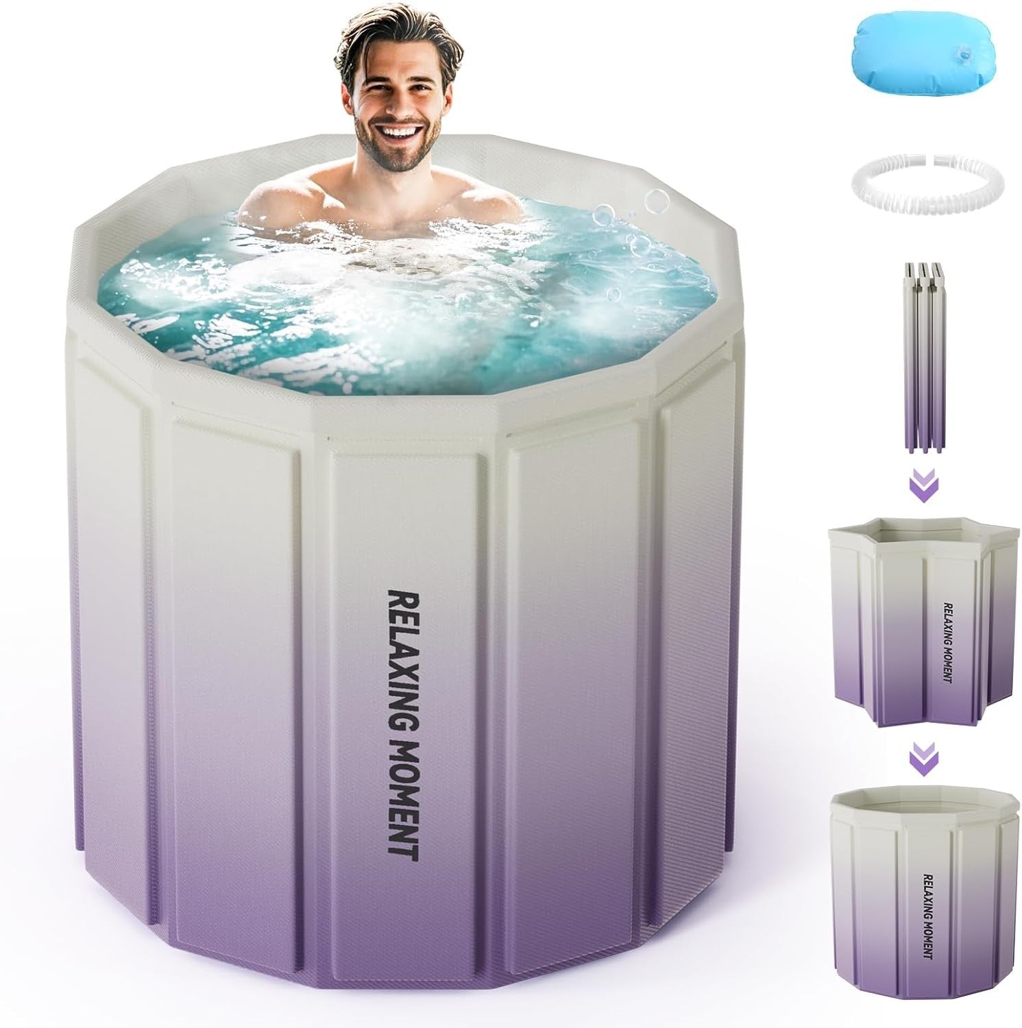 Portable Foldable Adult Bathtub 70x70x65cm Hot & Ice Bath Spa Tub