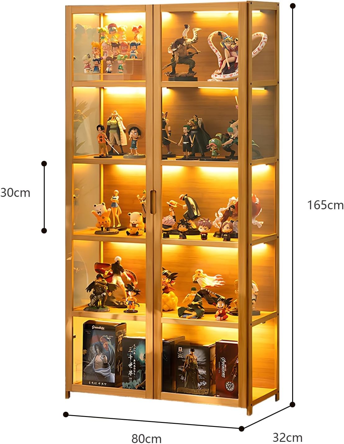 5 Tier LED Display Cabinet with Acrylic Doors | Tall Curio Case | Adjustable She