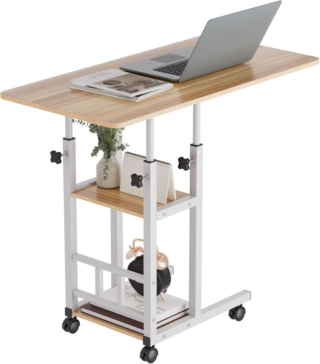 Overbed Table with Wheels Adjustable Height Bedside Laptop Desk Storage