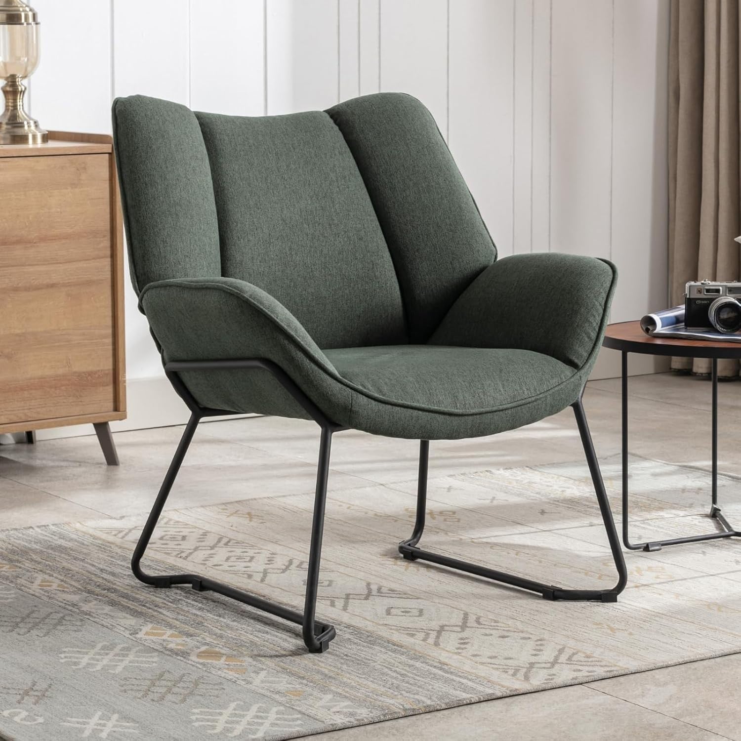 Green Linen Accent Armchair Tub Chair for Living Room Bedroom Modern
