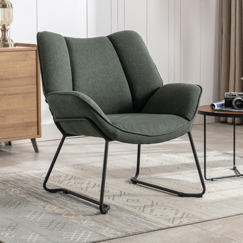 Green Linen Accent Armchair Tub Chair for Living Room Bedroom Modern