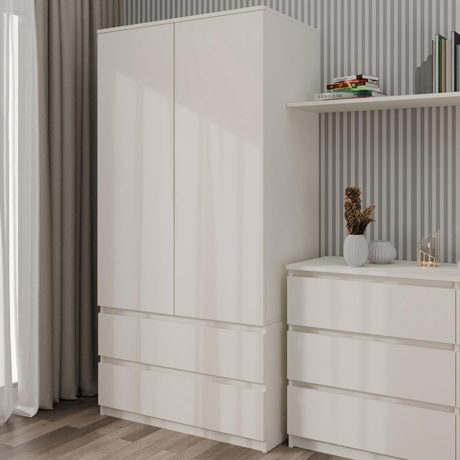 Modern Double Wardrobe with Drawers Shelves Rail Cupboard 2 Door
