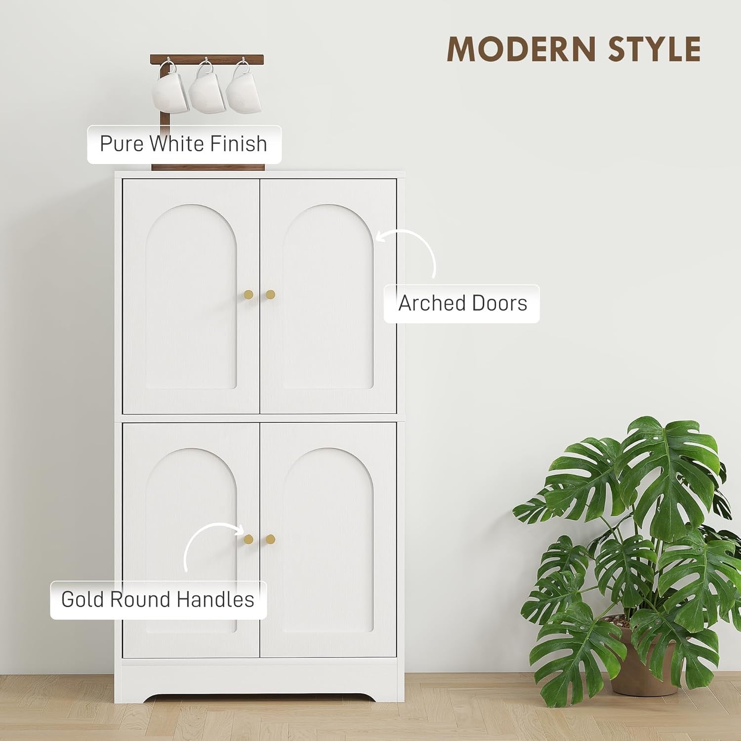 White 4 Door Kitchen Cupboard Freestanding Cabinet with Adjustable Shelves 110cm