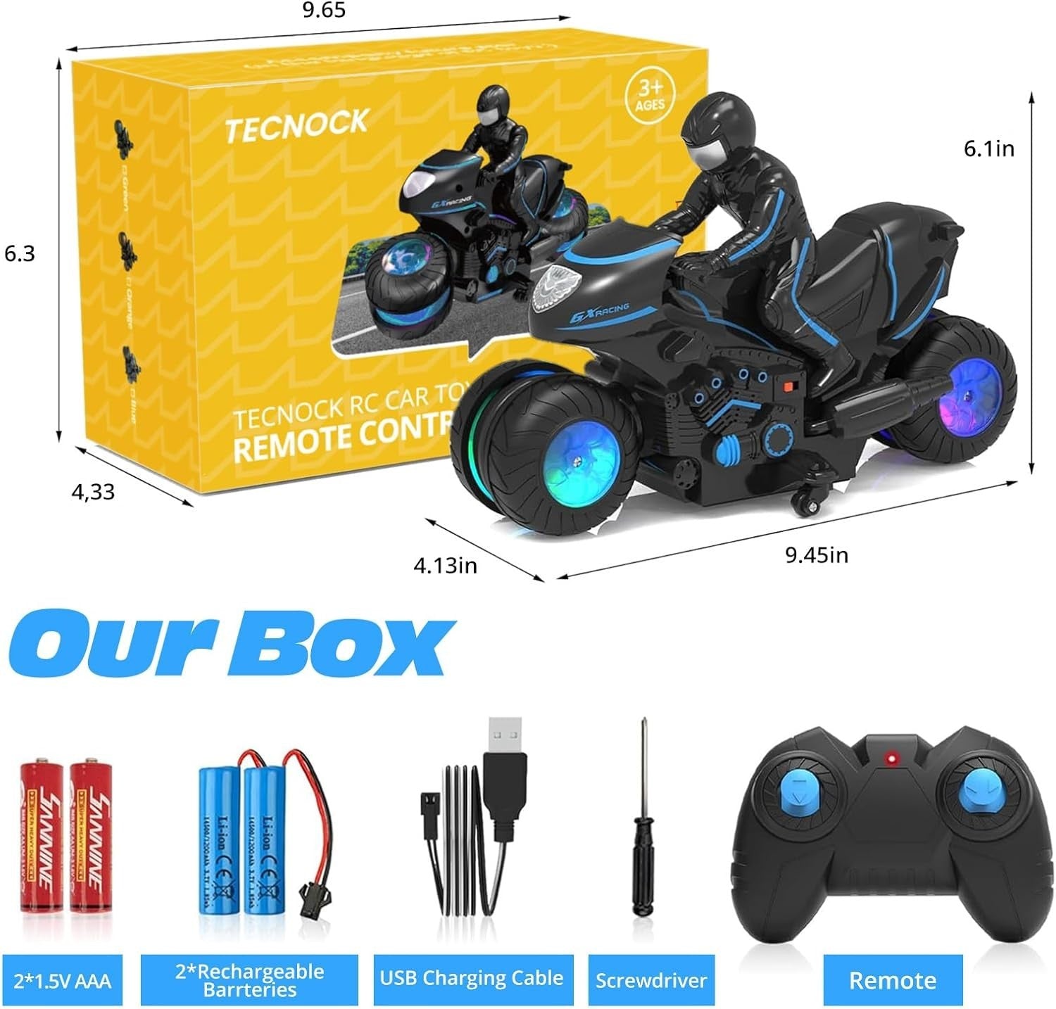 RC Stunt Motorcycle Car, 360° Flip Remote Control Vehicle for Kids