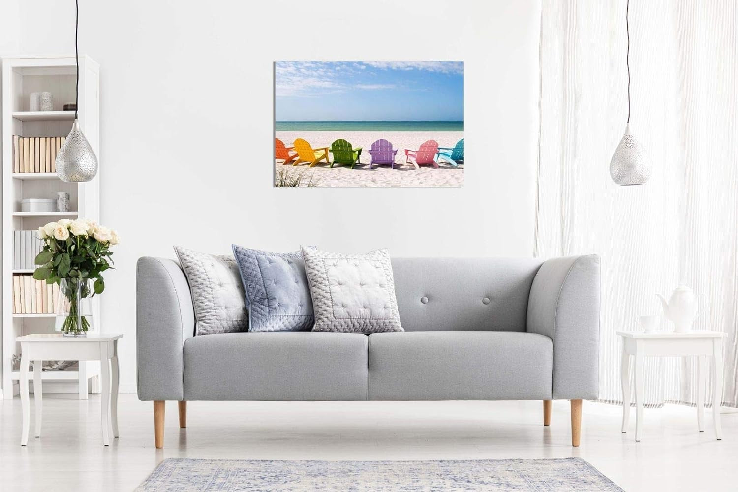 Beach Chairs Canvas Wall Art Ocean View Print Bedroom Living Room Decor