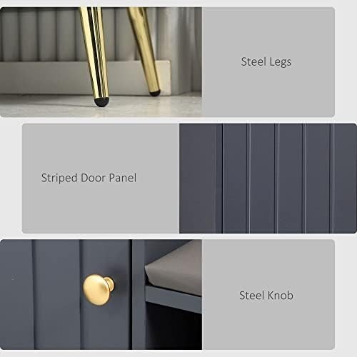 Grey Shoe Storage Bench with Cushion & Side Cabinet – Modern Hallway Seat