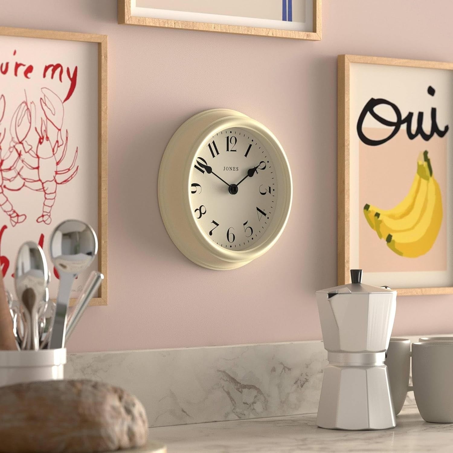 23cm Cream Wall Clock Modern Classic Design | Quiet Quartz | Kitchen Bedroom Off