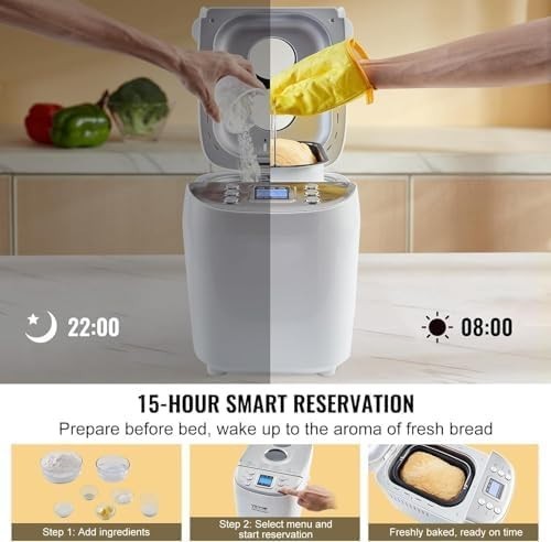 15-in-1 Electric Bread Maker Programmable Timer Nonstick Ceramic Pan White