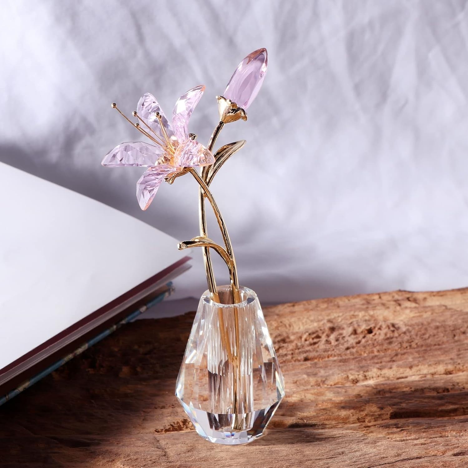 Pink Crystal Lily Flower Ornament • Luxury Glass Vase Figurine • Elegant Floral