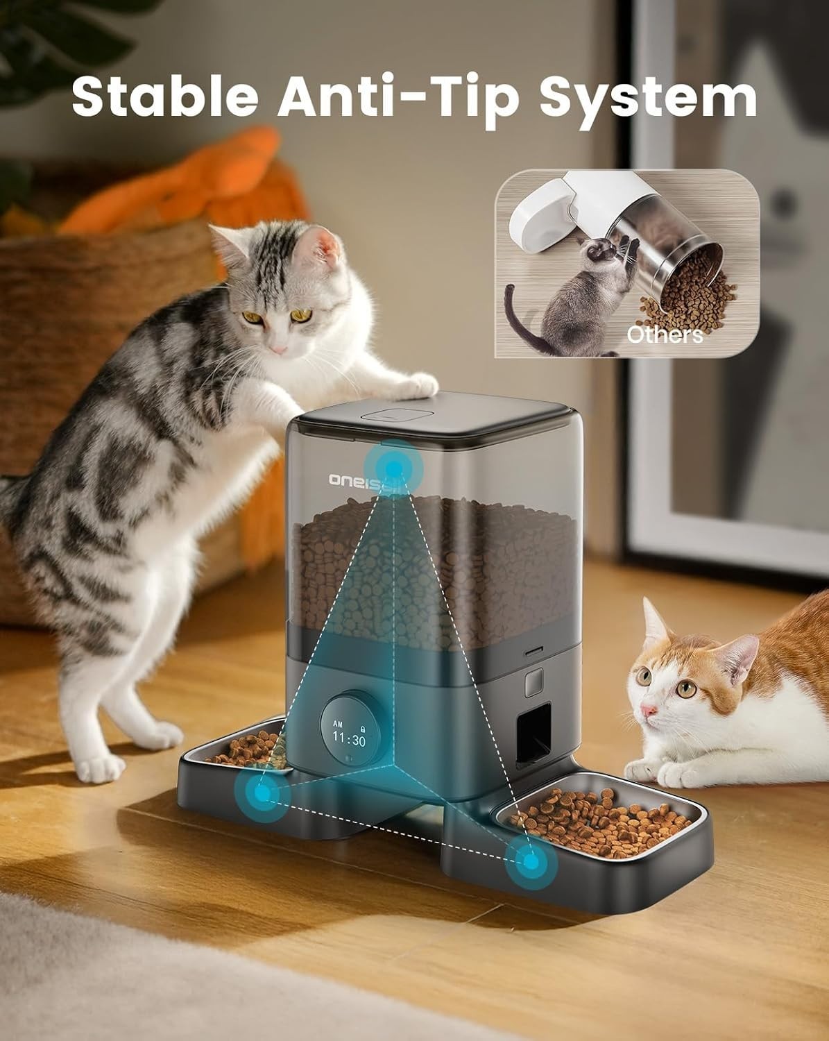 Automatic Cat Feeder for 2 Cats 5L Timed Food Dispenser Dual Bowl