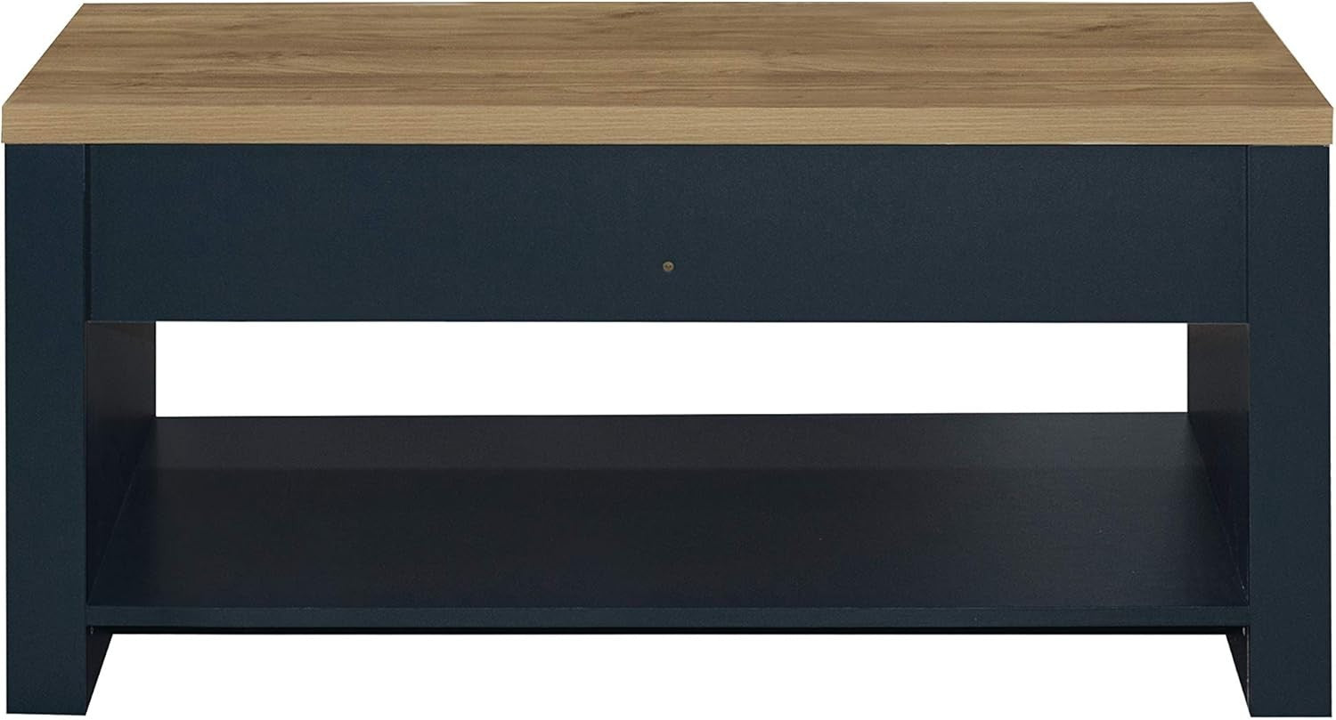 Rustic Blue Oak Coffee Table with 2 Drawers – Farmhouse Storage & Chic Design