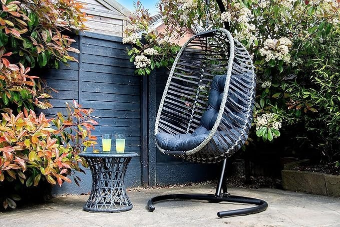 Hanging Rattan Egg Chair with Cushion | Foldable | Indoor Outdoor Garden Seat