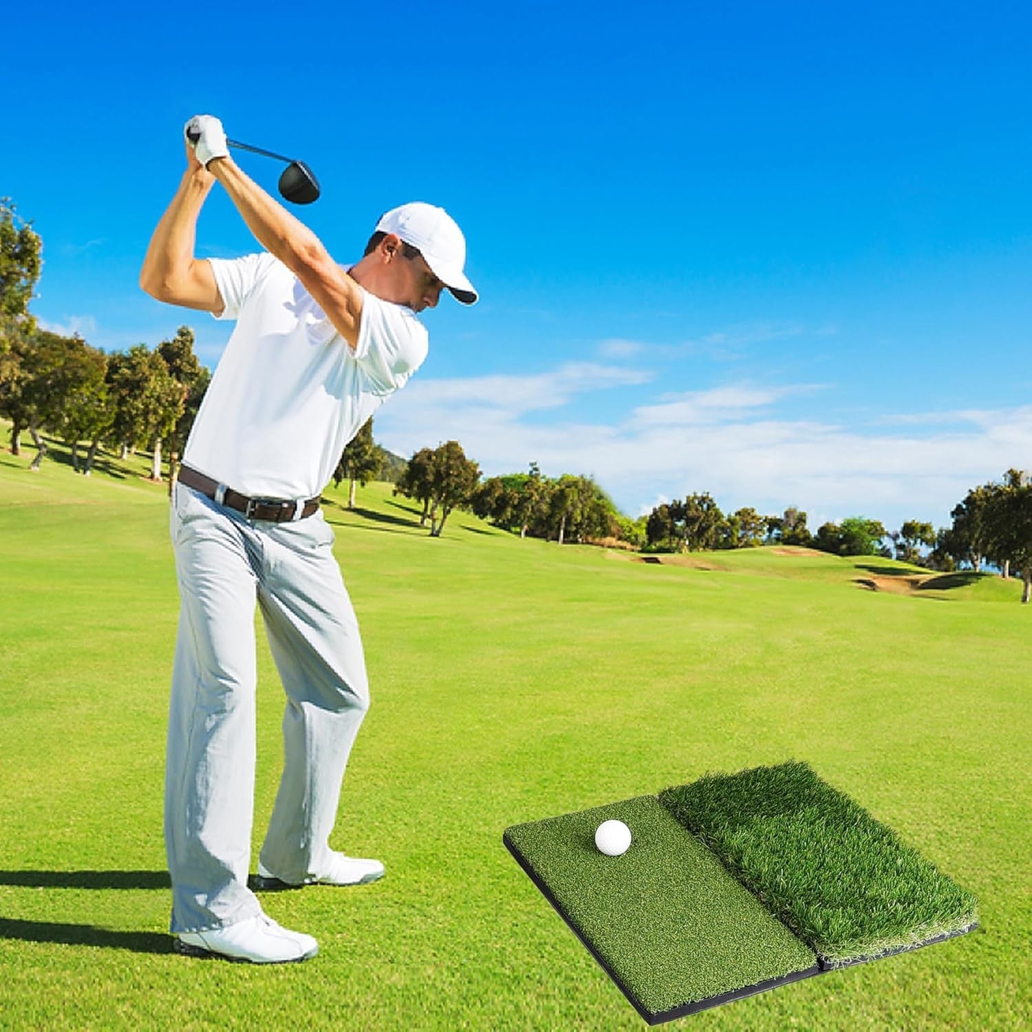 Golf Hitting Mat Double Turf Practice Trainer Indoor Outdoor Training Aid