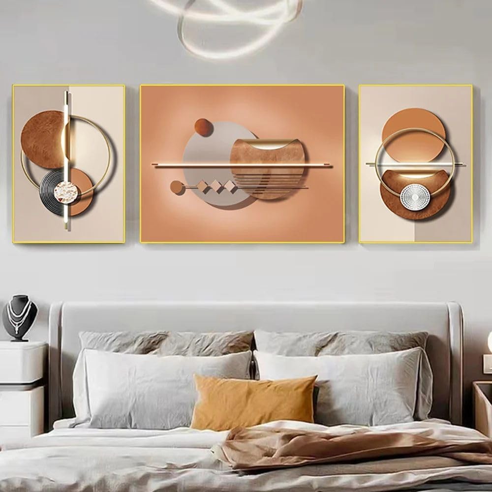 Abstract Geometric Canvas Wall Art Set of 3 Framed