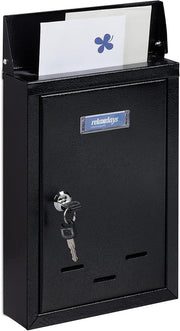 Lockable Wall Mounted Letterbox Black Metal Slim Design Viewing Window