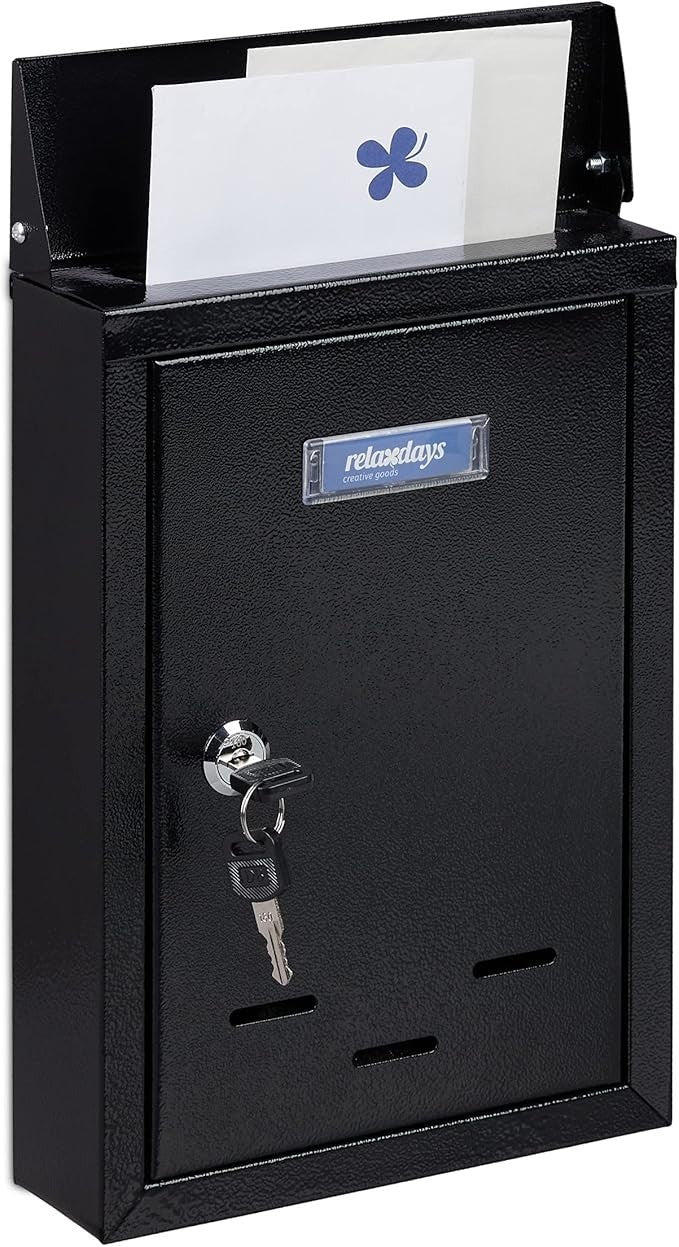 Lockable Wall Mounted Letterbox Black Metal Slim Design Viewing Window