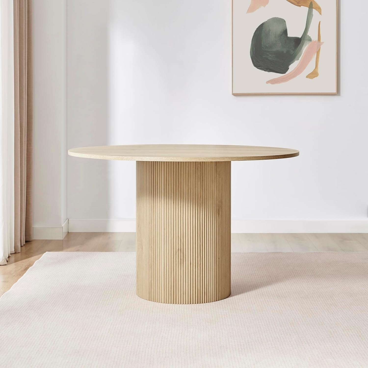 Oak Round Pedestal Dining Table 120cm 4-6 Seat Modern Scandi Japandi
