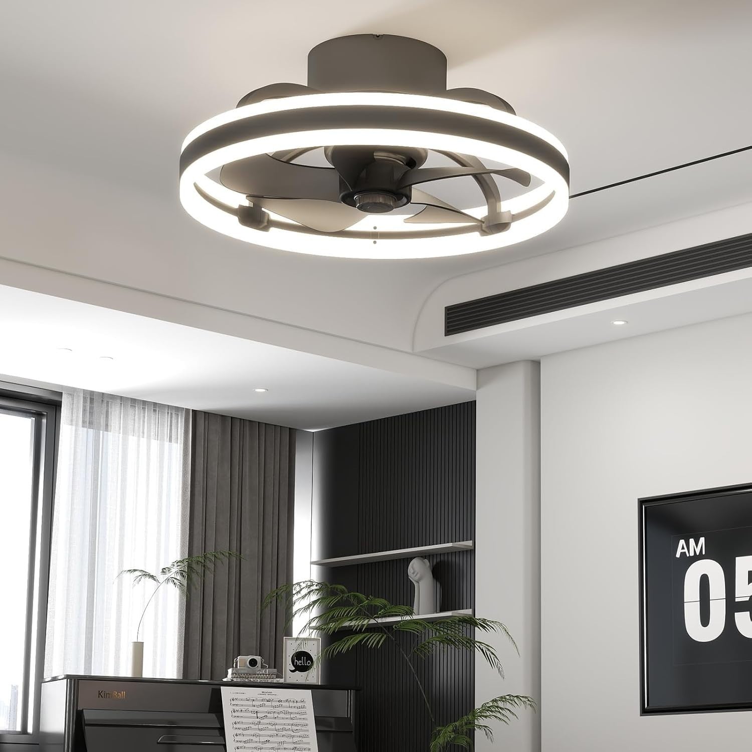 60CM LED Ceiling Light with Fan, 24 Wind Speeds, Dimmable 3000-5500K