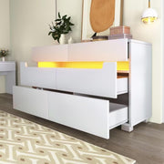Wide 6 Drawer White Sideboard Storage Cabinet LED Chest Bedroom Unit 120cm