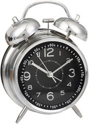Twin Bell Alarm Clock Loud Silent Non Ticking Metal Retro Heavy Sleepers